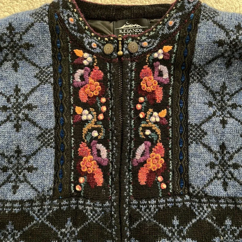 Vintage Icelandic Design Nordic Knit Jacket Heavy Cardigan Women Size Medium